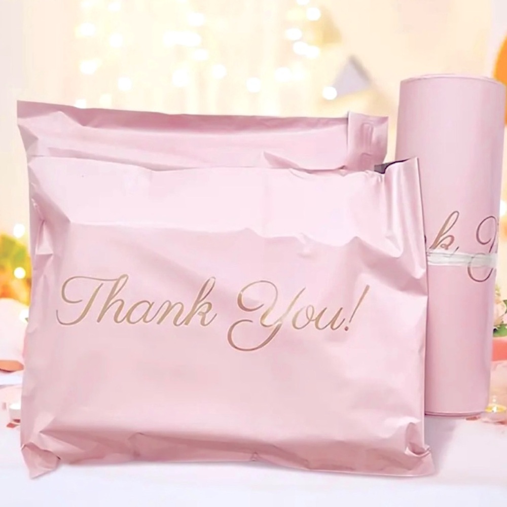 10 Pink Thank You Poly Mailers 9x6